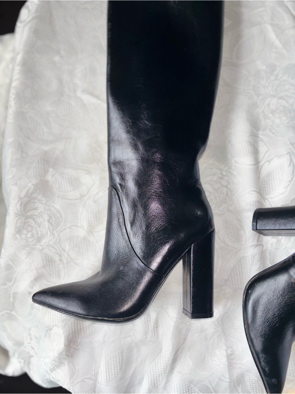 Saint Laurent Black Leather Knee-High Boots - Picture 9 of 10
